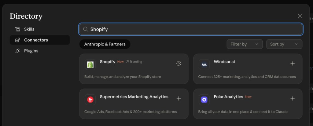 MCP-verbinding Shopify in Claude