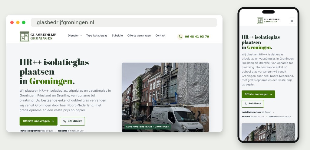 Glasbedrijf Groningen website op desktop en mobiel